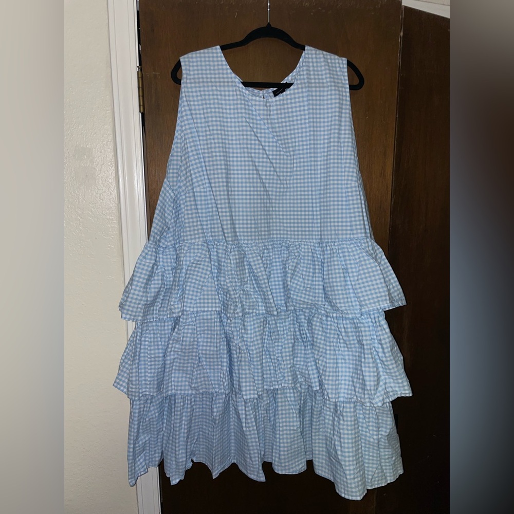 Blue Gingham Ruffle Dress - 4XL